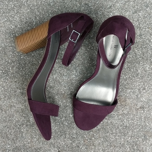 Worthington Shoes - Worthington Beckwith Heeled Suede Sandals Plum 9.5